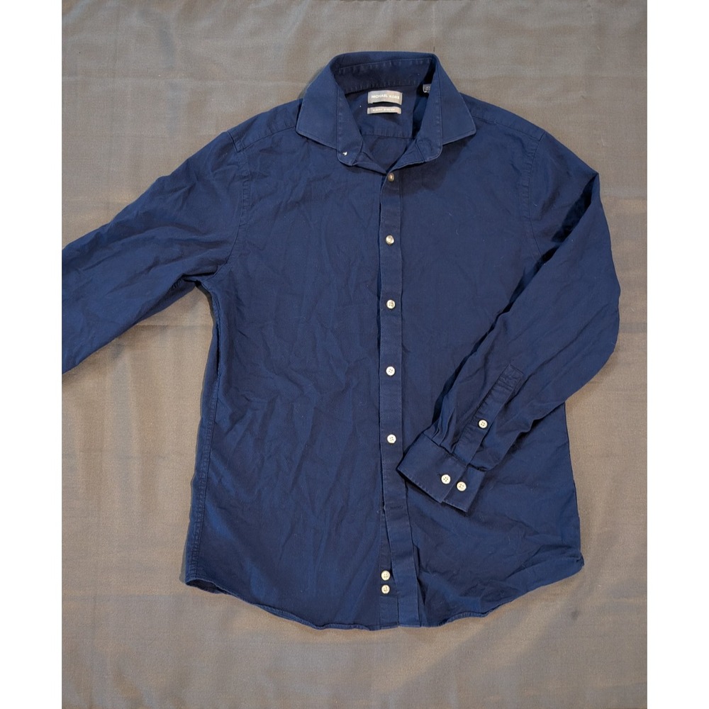 Michael Kors Mens Slim Fit Stretch Button Up Shirt Blue Medium 15.5 32/33